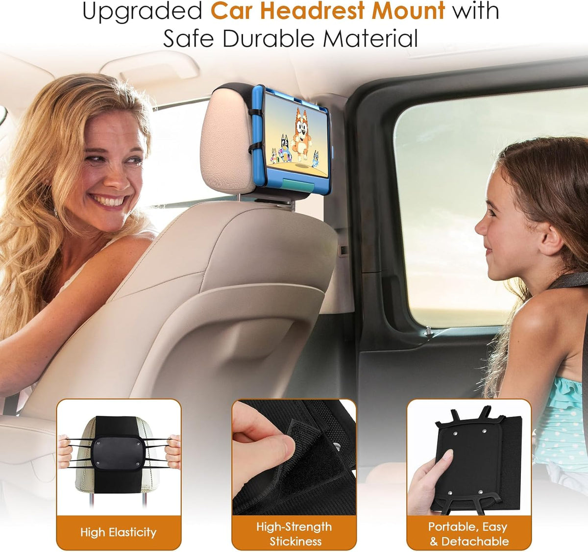 Car Headrest Mount Silicon Holder - 2 Pack Universal Tablet Holder for Car Kids Tablets Car Mount Angle-Adjustable Car Headrest Holder Fits All 7-11 Inch Tablets and Switch Game Machine